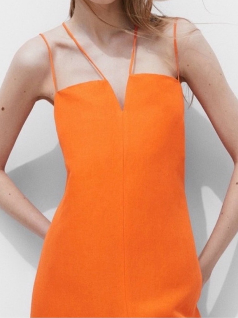 Massimo Dutti Vibrant Orange Spaghetti Strap Dress